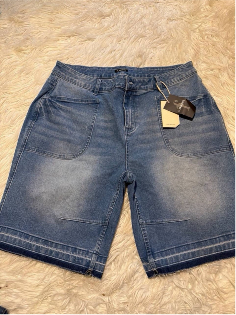 Flamingals Wash Stitch Detail High Waist Denim Bermuda Shorts 3XL